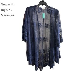 Maurices Deep Blue Floral Lace Cardigan